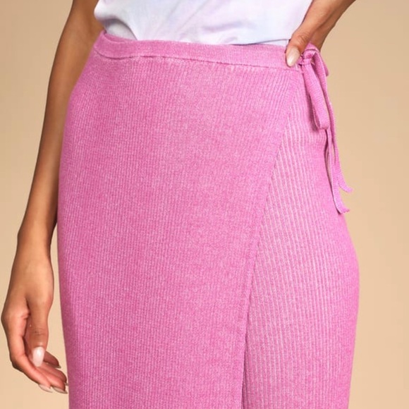 Free people Borderline Pink Ribbed Knit Wrap Midi Skirt - Picture 3 of 8